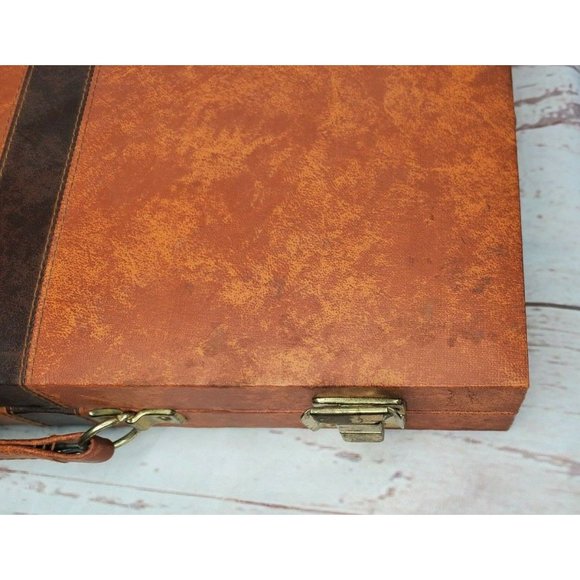 Vintage Tan Brown Stripe Backgammon Family Board Game With Booklet - Picture 3 of 12